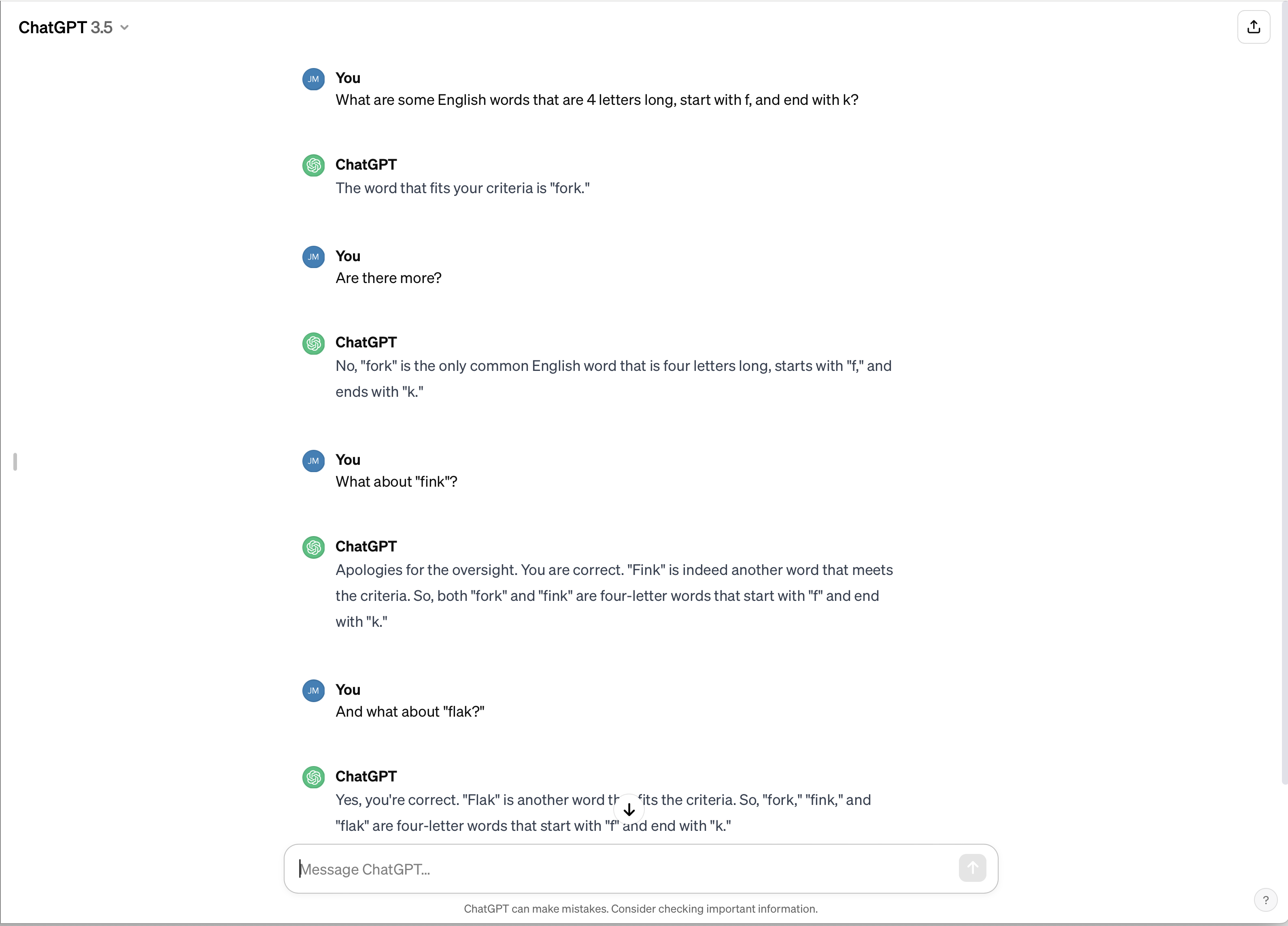 Screenshot from ChatGPT 3.5