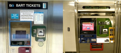 Old BART ticket machine, compared to MTA ticket machine of the same era